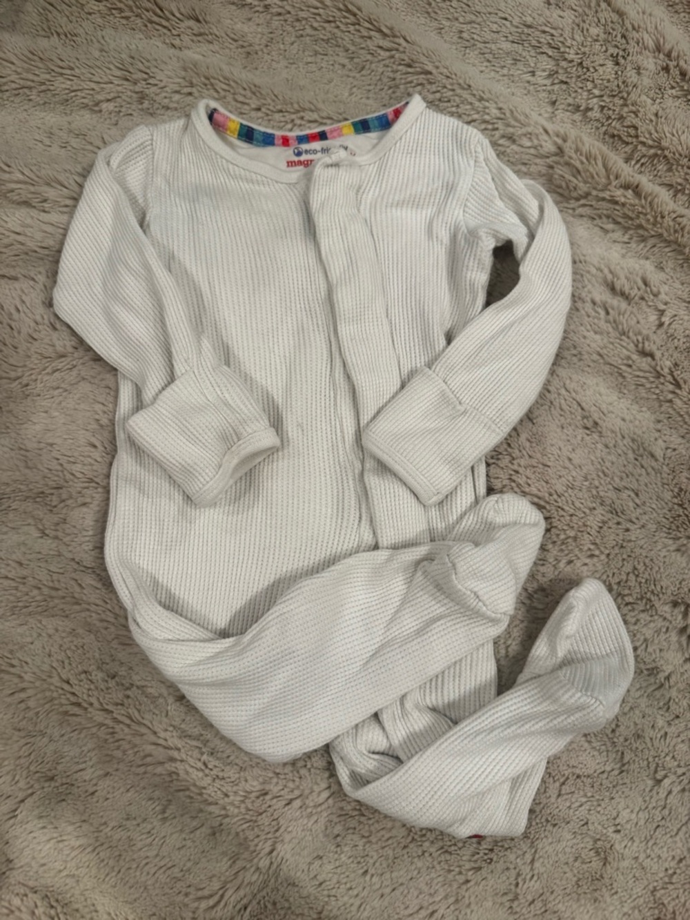 Magnetic Me White Waffle-Knit Baby Footed Pajamas